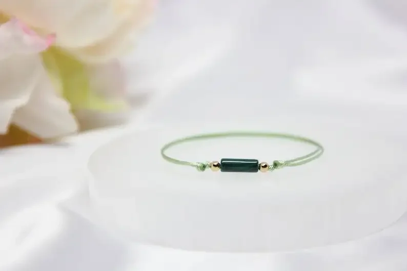 Tobillera de tubo de malaquita, pulsera de cristal personalizada con piedras preciosas, tobillera estética, Hippie, Bohemia, ajustable