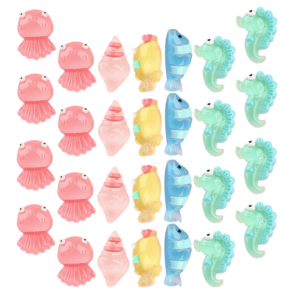 25 Pcs Decorate Luminous Seahorse Fish Tank Accessories Shell Resin Ocean Animal Figurines