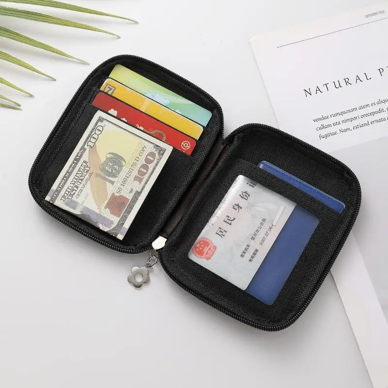 Retro-Kartenetui mit Reißverschluss, mehrere Fächer, Ausweis- und Reisepasshülle, tragbare Mini-Geldbörse für Münzen. – Detail 6