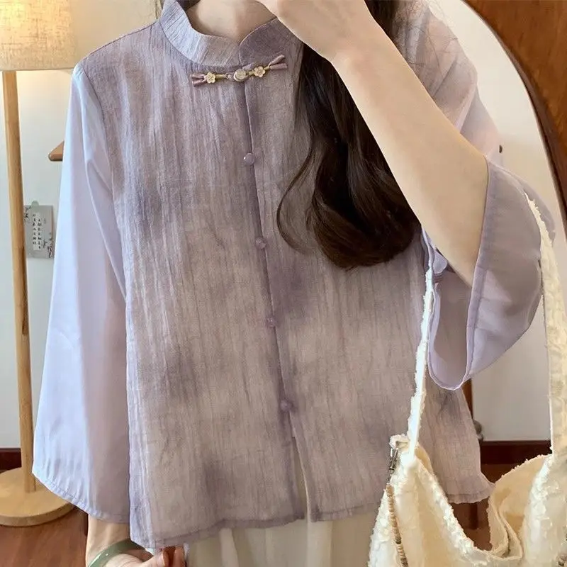 

New Chinese Style Chiffon Zen Women's 2025 New Foreign National Buttoned Retro Shirt