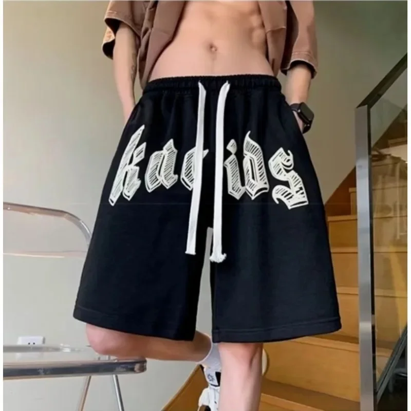 2026 Oversized Shorts Men American Vintage Deformed Letter Print Shorts Fashion High Street Loose Couple Basketball Short Pants