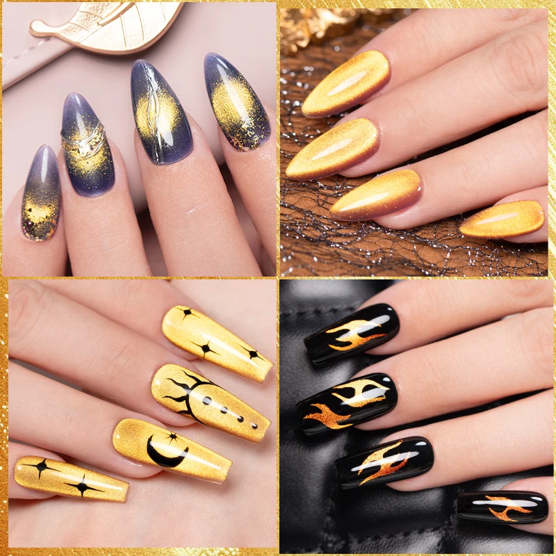 PUENTE Golden Gems Cat Magnetische Gel Nagellak Super Glanzend Goud Glitter Cat Eye Losweken UV/LED Semi-permanente Nail Art Vernis