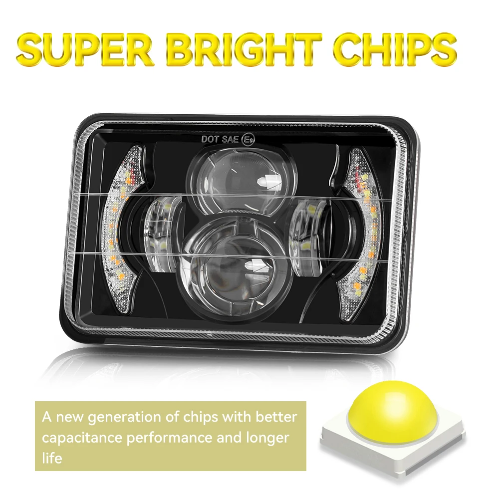 1pcs DOT Black Motorcycle DRL Lamp 4X6 LED Headlight For Honda XR250 XR400 XR650 Suzuki DRZ Accessories Rectangular Light