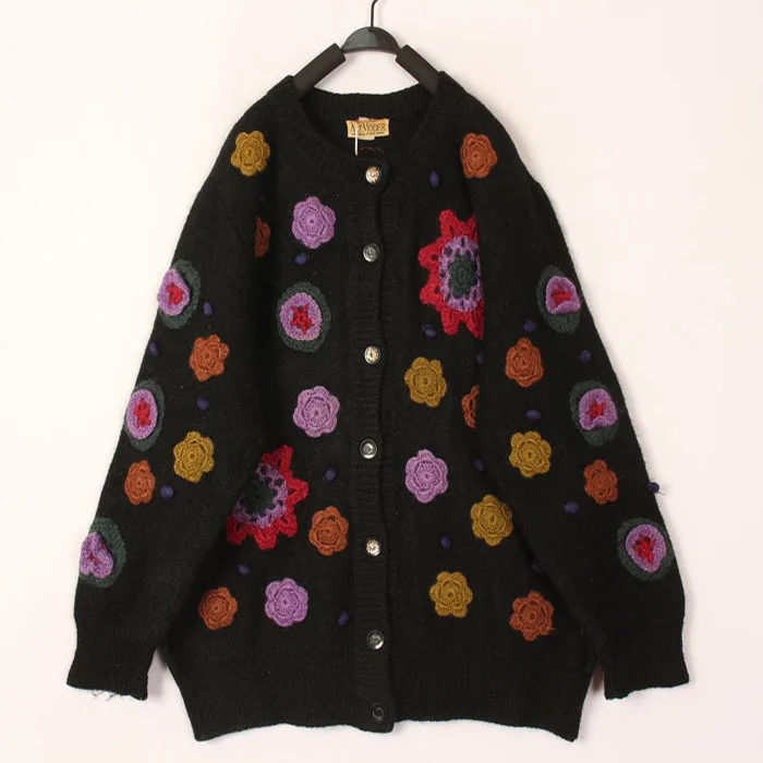 

Autumn Winter Vintage 3D Crochet Woolen Sweater Overhead Coat Women's Fashion Commute Style Long Sleeve round Neck