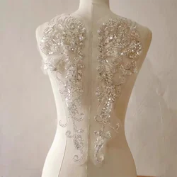 1 Pair White Rhinestone Beaded Flower Applique Crystal Bodice Handcrafted Flowers Patch for Wedding Decor Repair