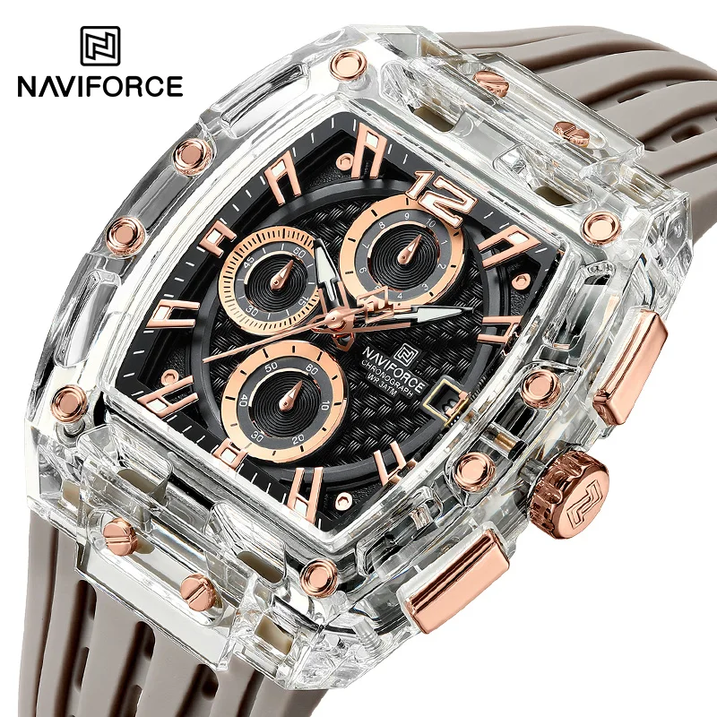 

NAVIFORCE Creative Barrel-Shaped Dial Man Watches Quartz Chronograph Men's Waterproof Wristwatch Trend Silicone Strap Male Clock