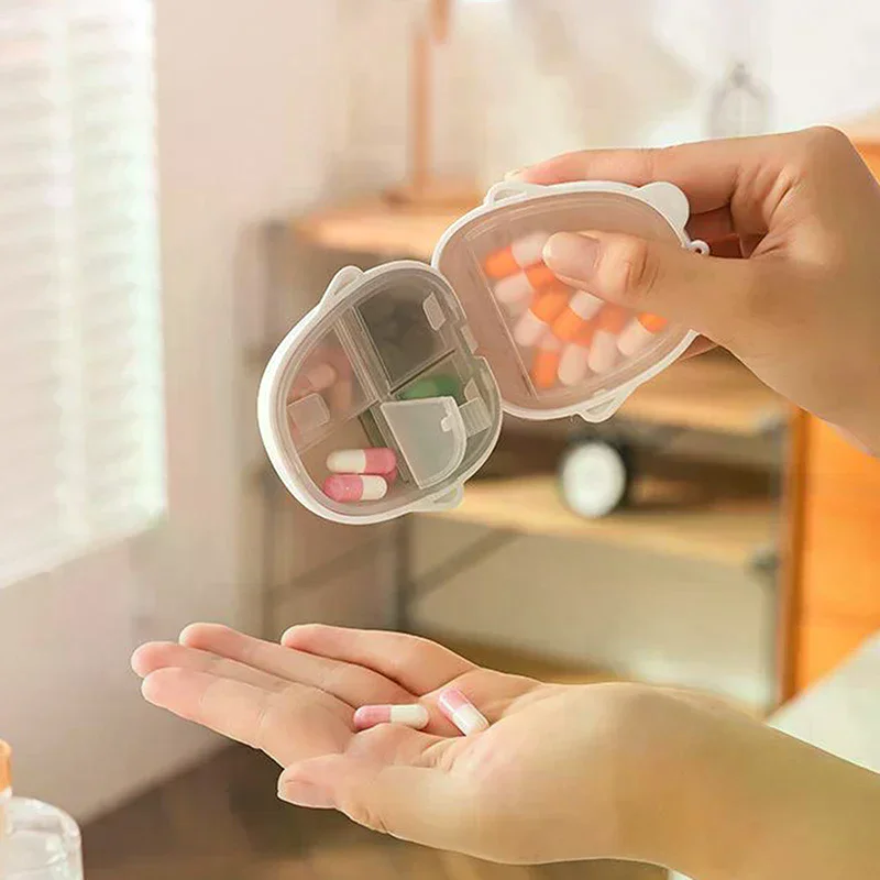 لطيف الكرتون الدب طبقة مزدوجة مقصورة المحمولة البلاستيك حبة مربع الأزياء الطب التخزين المنظم