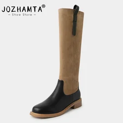 JOZHAMTA Size 33-40 Women Knee Boots Suede Real Leather Thick Mid Heels Shoes Platform Wide Calf Long Tall Boots Casual Daily