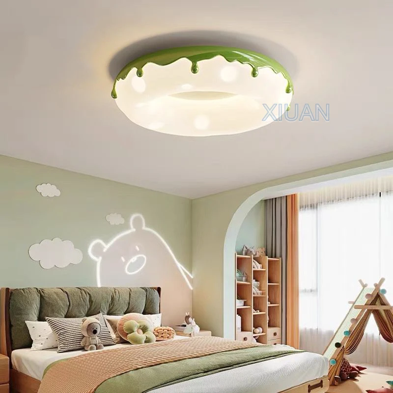 

Macron Coloful Donuts Lamp 42cm 52cm Bedroom Ceiling Light White Pink Green Coffee Children‘s Room Chandelier Lights Indoor LED