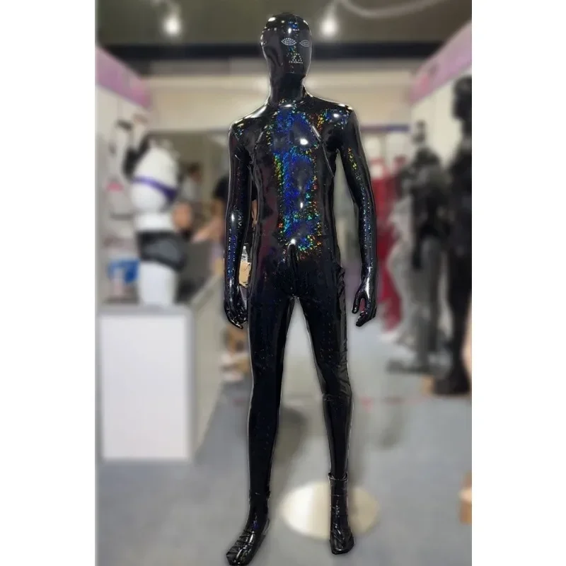 Latex bodysuit men's all inclusive jumpsuit dazzling colors shiny leather male servant stage gymnastics bodysuit disfraz mujer