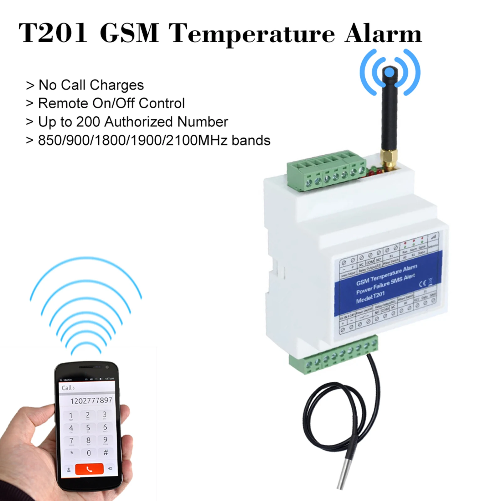 GSM Remote Relay Switch Access Controller T201 GSM Temperature Alarm 2G/3G/4G Power Status Monitoring Power Failure SMS Alarm