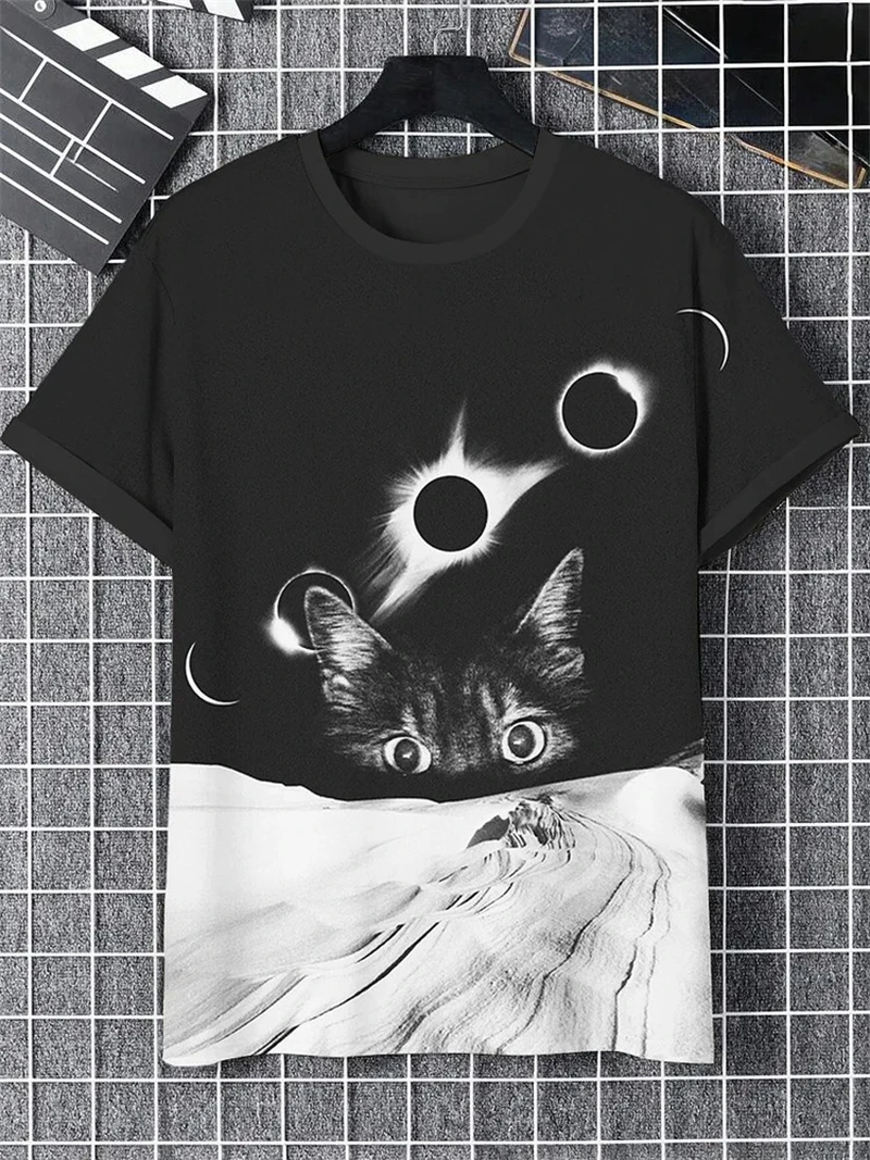 Funny Cat Graphic T Shirts For Men Fashion Summer Short Sleeve Crew Neck 3D Printed Kids T-shirts Casual Oversized Harajuku Tees image 4