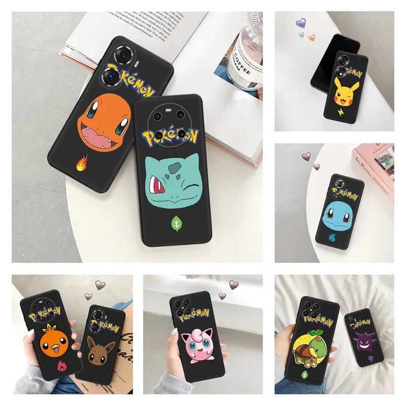 Neue trend telefon hülle für pixel 8 7 6 7a 6a honor 90 70 x6 x7 x8 x9a magic5 pro x6a 8x pikachu niedlich pokemon schwarz weiche rückseite