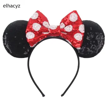2025 elegantní Disney výšivka flitrovaná čelenka s minnie ears tečka mašle dívky ženy párty čelenku dětské DIY vlasové doplňky 10 nejlepší prodej Čelenka s ušima Minnie Mouse - №2
