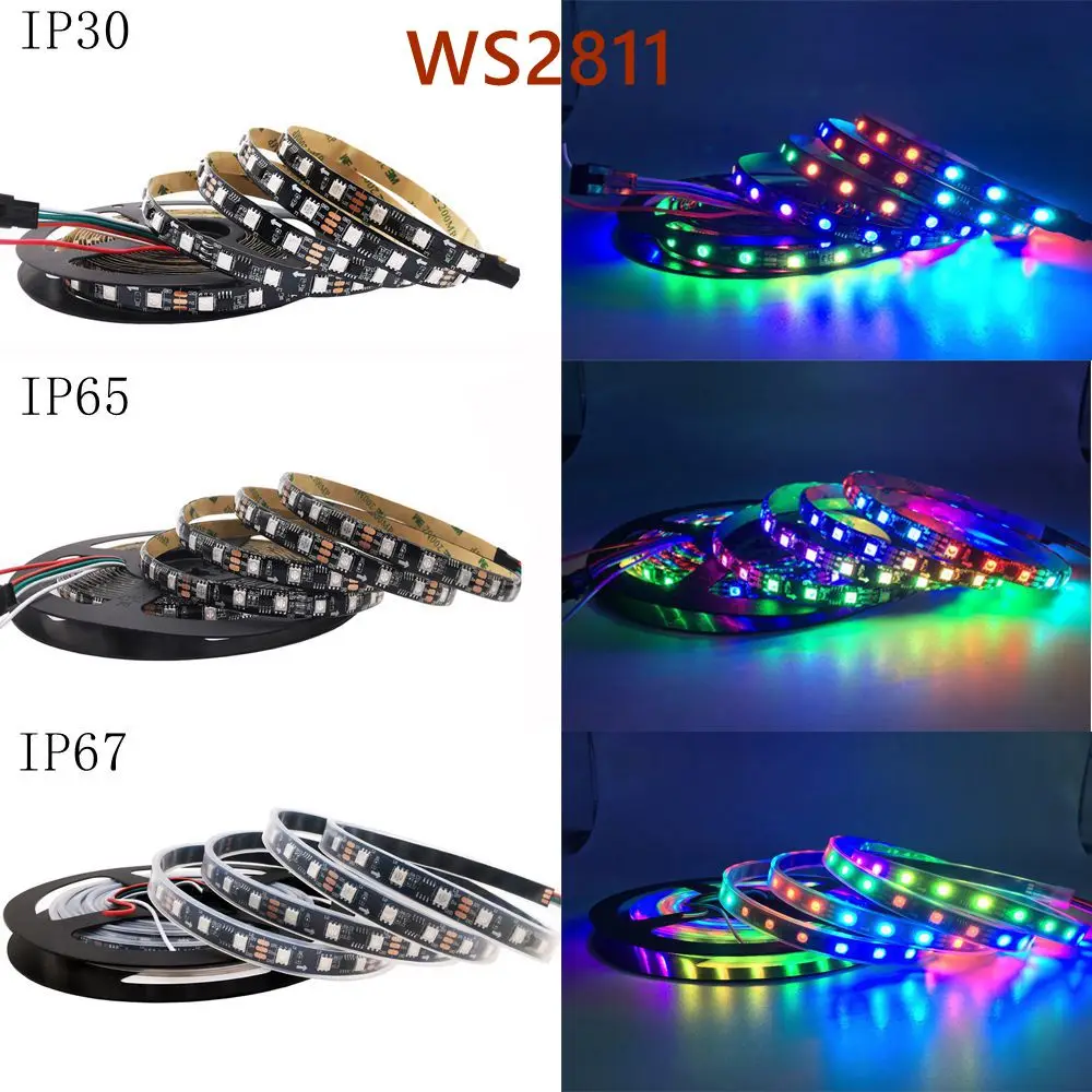 Imagem -04 - Fita Led Rgb Endereçável Individualmente Ws2811 Ws2812b Ws2813 Ws2815 30 60 144leds m dc 5v 12v 15m