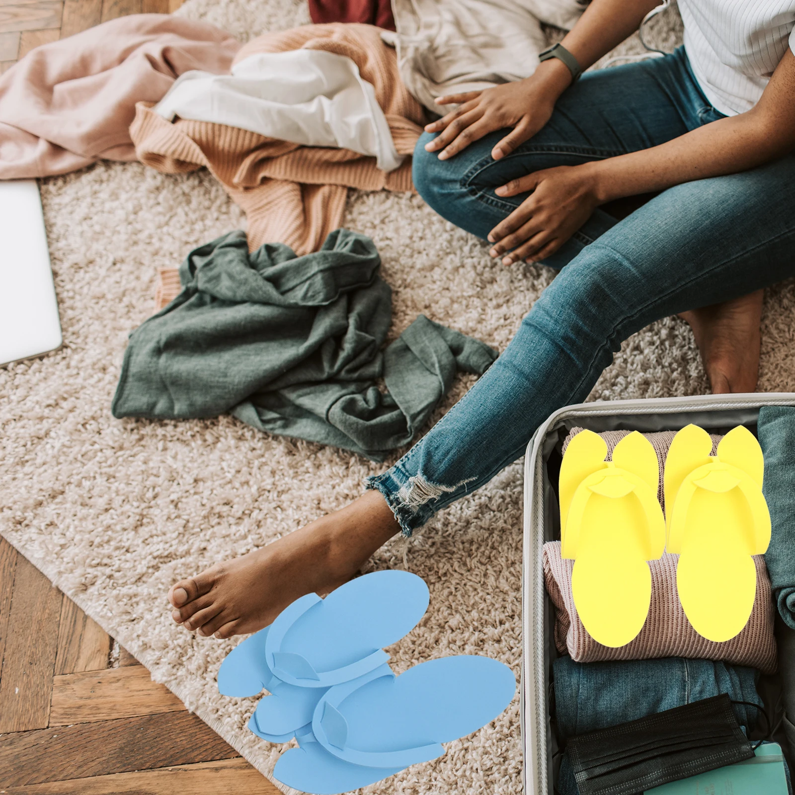 

12Pairs Eva Disposable Slippers for Pedicure and Manicure Premium Quality Small Lightweight Portable Guest Slippers for Salon