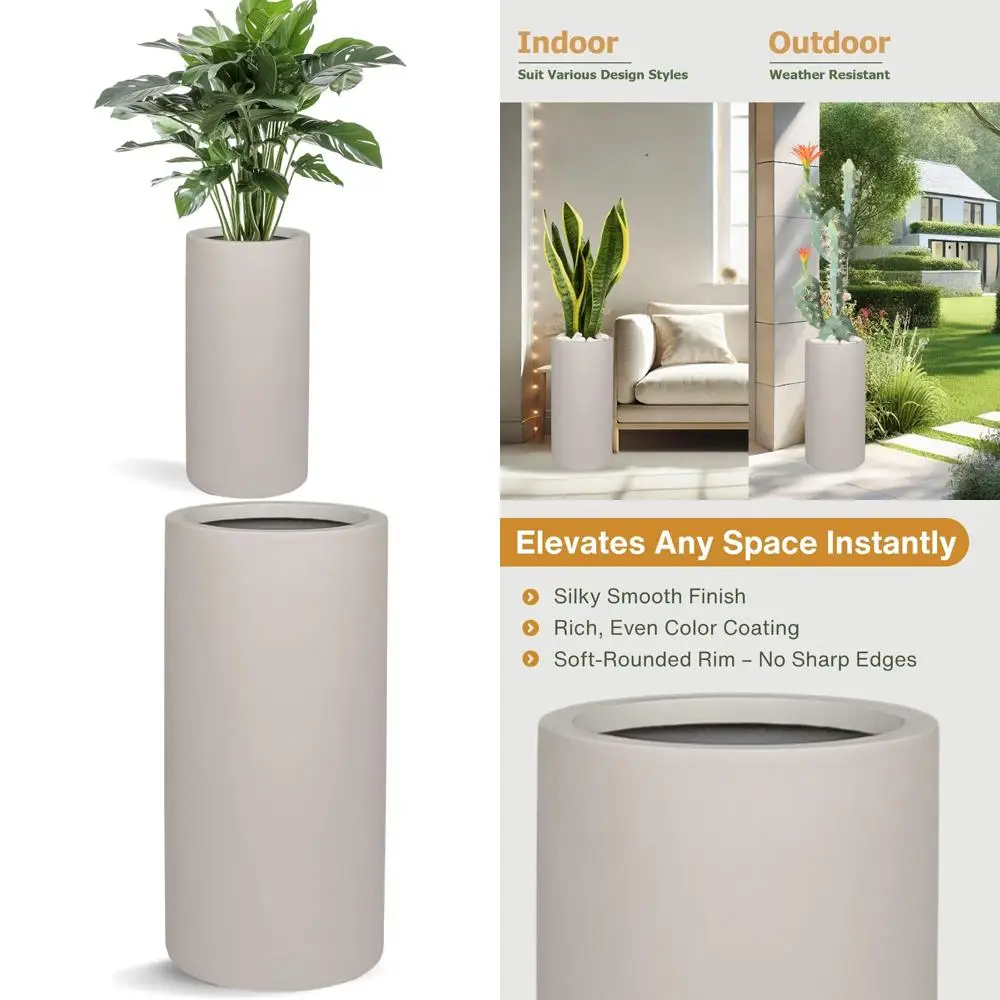 

Weather-Resistant Tall Planter Cylinder, 19.5 High x 9.8 Diameter, Drainage Hole, Smooth Finish, Suitable for Indoor and Outdoor