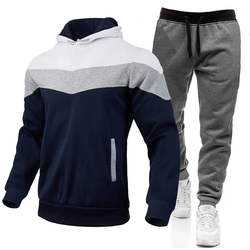 2024 High Quality Autumn/Winter Splicing Hoodie and Pants Set with Velvet for Warmth, Leisure, Sports, Youth and Vitality, Hoodi