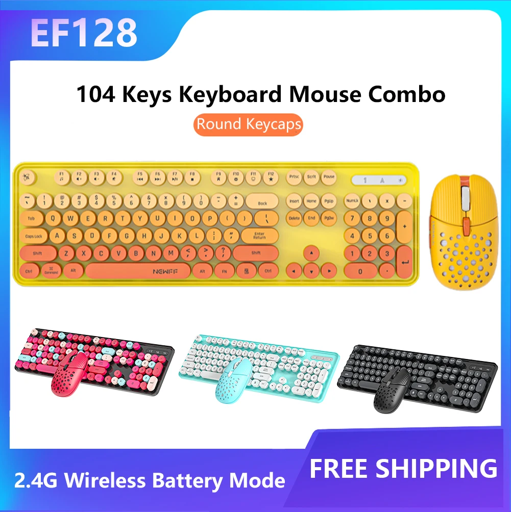 

Colorful Wireless Keyboard and Mouse Ergonomic Typewriter Retro Round Keycap Keyboard & Mouse Combo for Windows Laptop Desktop