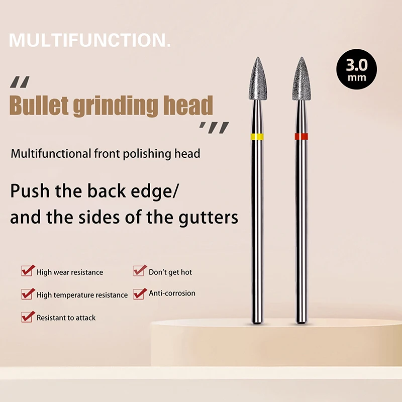 Brocas para unhas 3/32 '', cabeça de bala, fresa elétrica para manicure, cutícula rotativa, ferramentas limpas para unhas
