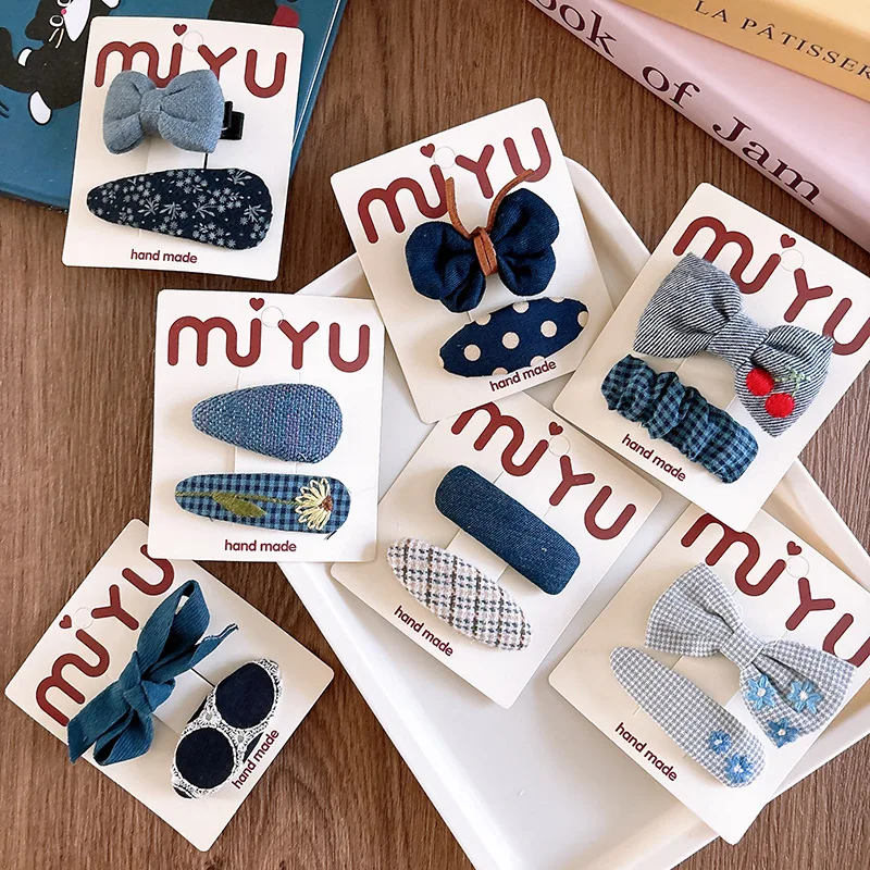 Niebieskie Kawaii Cloth spinki do włosów kobiety dziewczęta dziecięce spinki do włosów szpilki Bobby Barrettes akcesoria spinka do włosów nakrycia głowy nakrycie głowy ozdoba