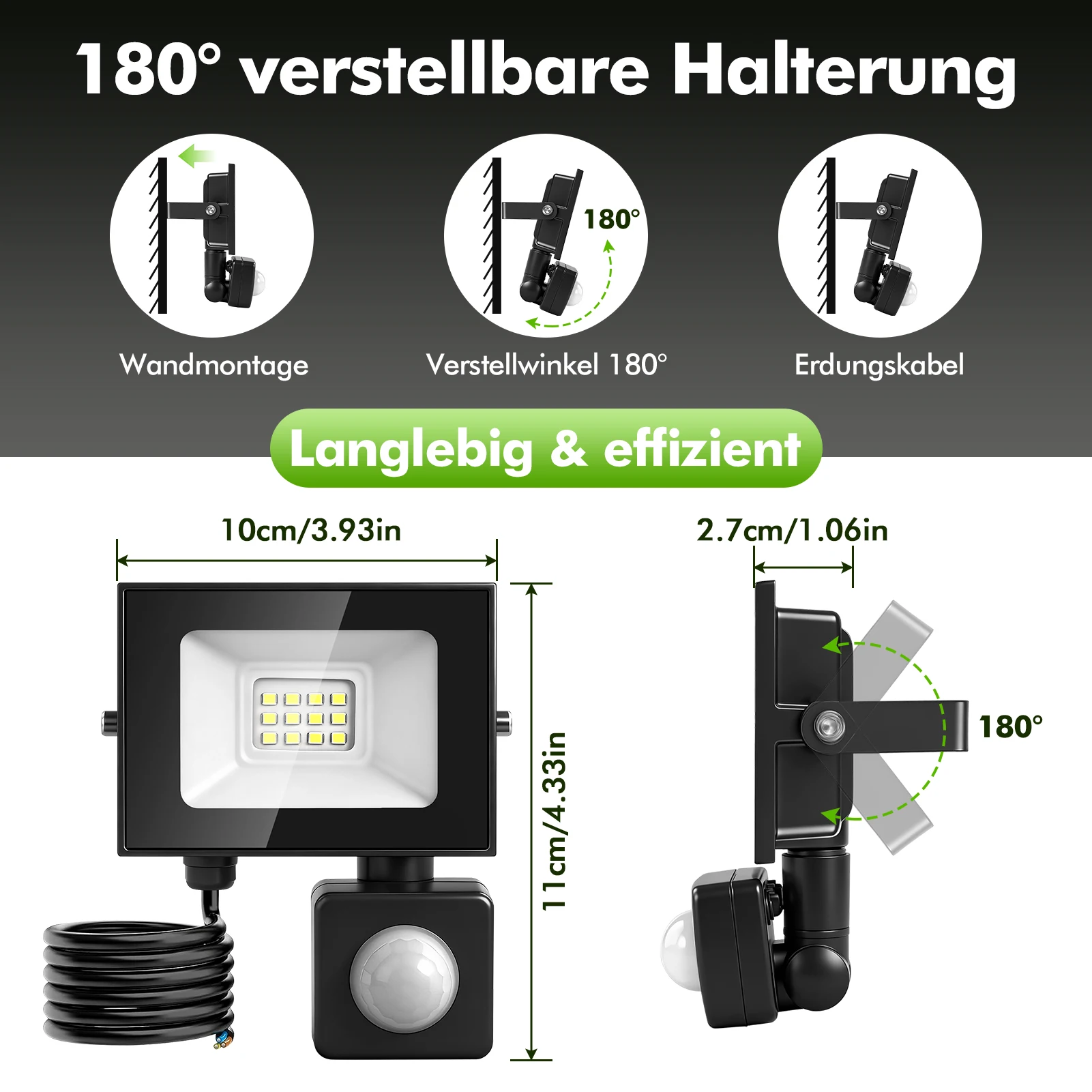 10W 20W 30W 50W 100W LED Flutlicht mit PIR-Bewegungssensor IP66 Wasserdichte Außenwandleuchte Weißlicht LED-Strahler Garten- und Straßenbeleuchtung