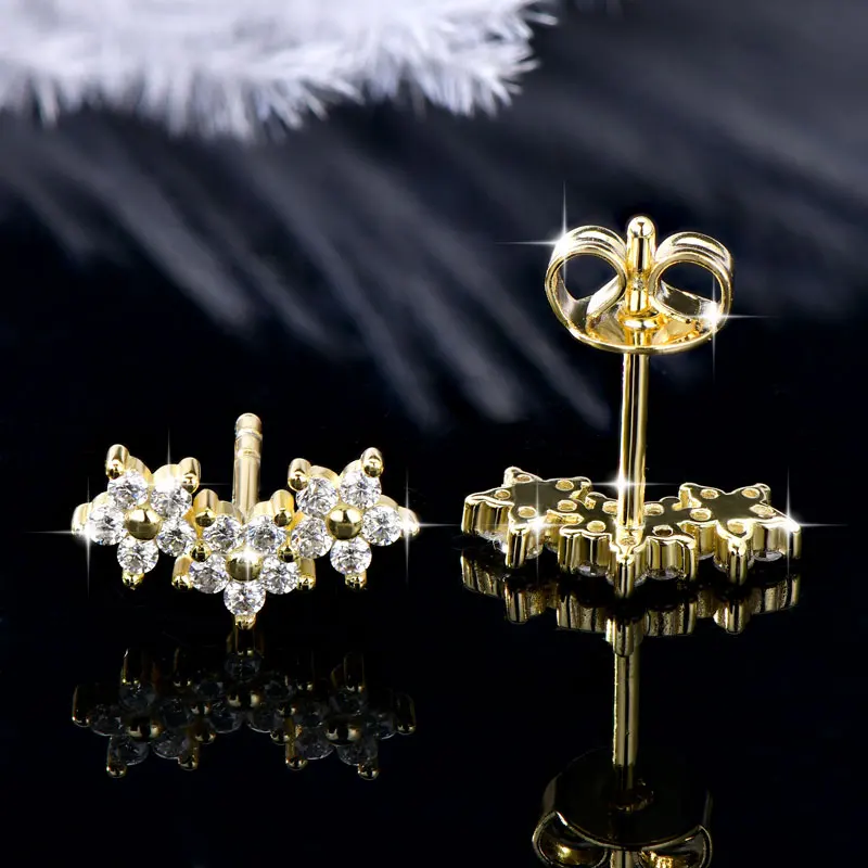 Lnngy Zertifizierte Moissanit-Ohrstecker Niedliche Blumen-Knorpel-Ohrringe für Frauen Exquisiter Fünfzackiger Stern Ohrschmuck Geschenk – Detail 2