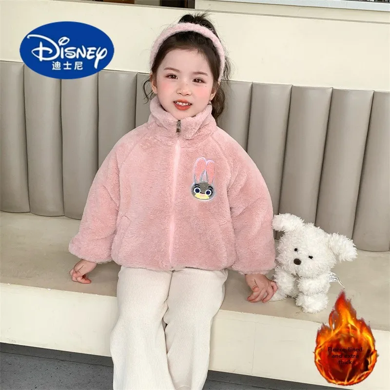 

Disney Girls' Fleece Sweater Coat - Cute Cartoon Jacket, Plush & Thickened for Winter, 2024 New Style