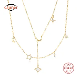 CANNER 925 Sterling Silver Stars Moons Zircon Collarbone Necklaces For Women 18K Gold Ins Simple Necklaces Fine Jewelry Gift