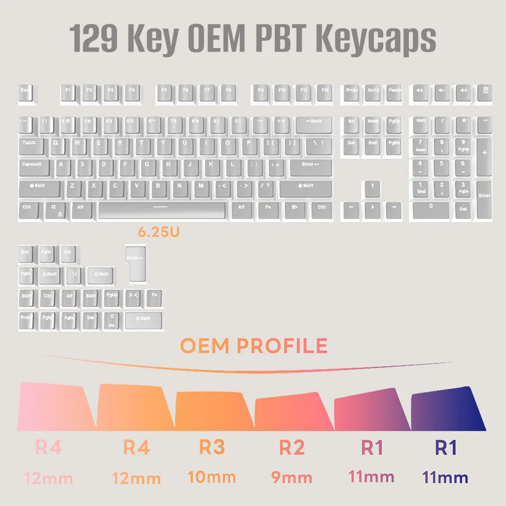 129 Key Pudding Keycap PBT Translucent OEM Keycaps Support 61/68/84/87/96/98/104 Universal Mechanical Keyboard Cross Shaft