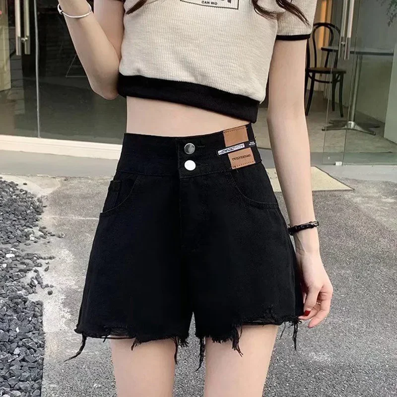 

Summer Lady Korean Fashion High Waist Short Jeans Girls Ripped Loose Denim Pants Women Retro Solid Thin Denim Shorts