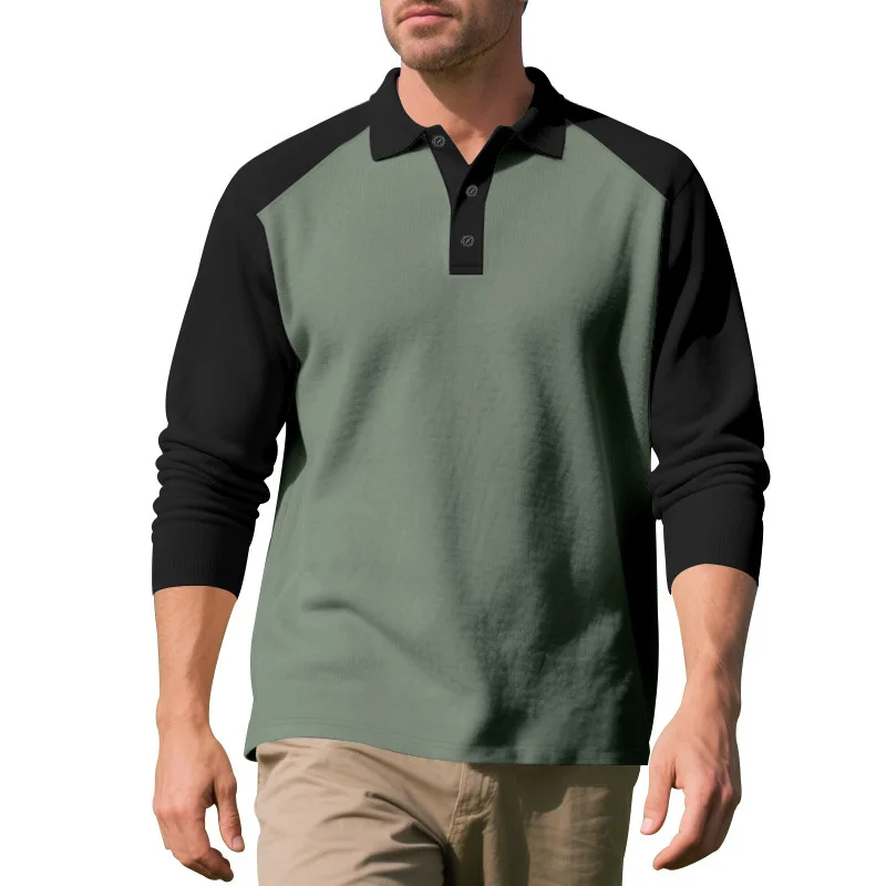 2025 Herbst Winter Herren Casual Button verschiedene FarbenTurn-Down-Kragen Poloshirt Tops Männer Lose Atmungsaktivität Langarm-T-Shirt