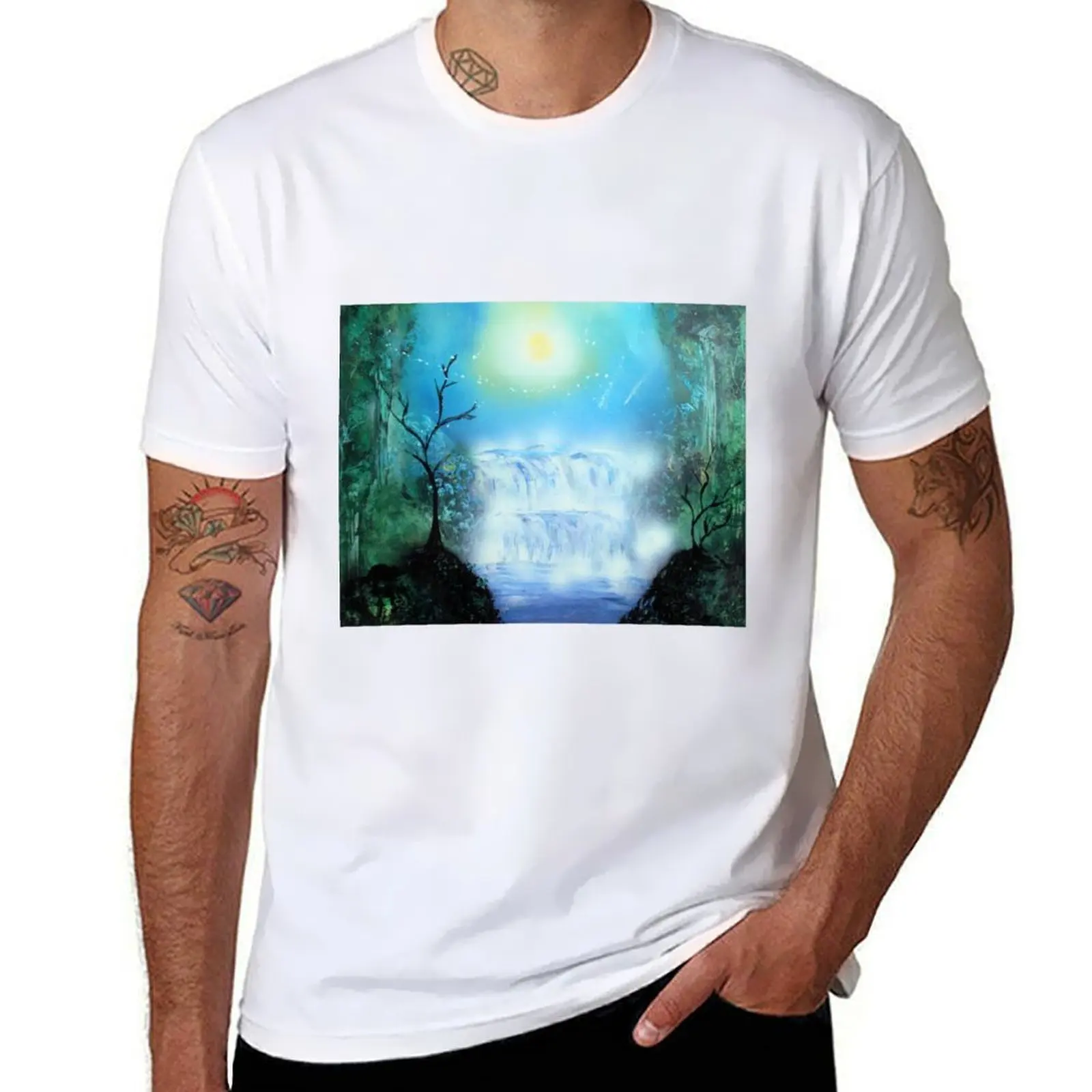 

Spray Paint Art- Double waterfall T-Shirt men t shirt cotton 100% cotton t shirts high quality man t shirt graphic T-Shirt