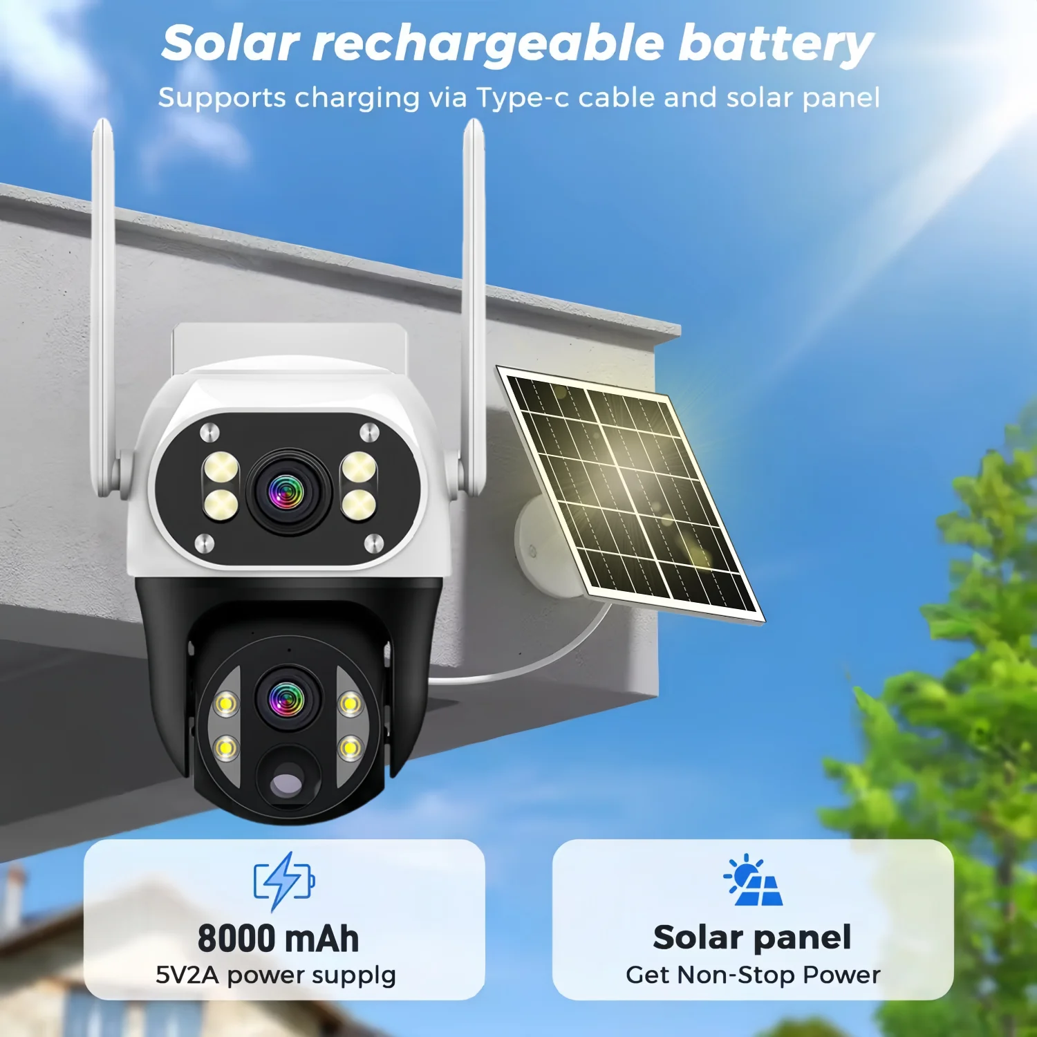 4G / WiFiソーラーカメラ デュアルレンズ 屋外 12MP 低電力バッテリー IPカメラ PIRナイトビジョン V380 Pro CCTVセキュリティ保護