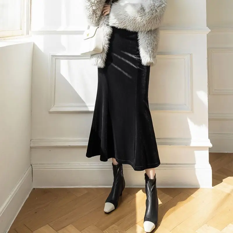 

2023 Women's Clothing Casual Solid Color A-line Skirt Vintage Autumn Winter Fashion Slim High Waist Skirt Temperament Elegant