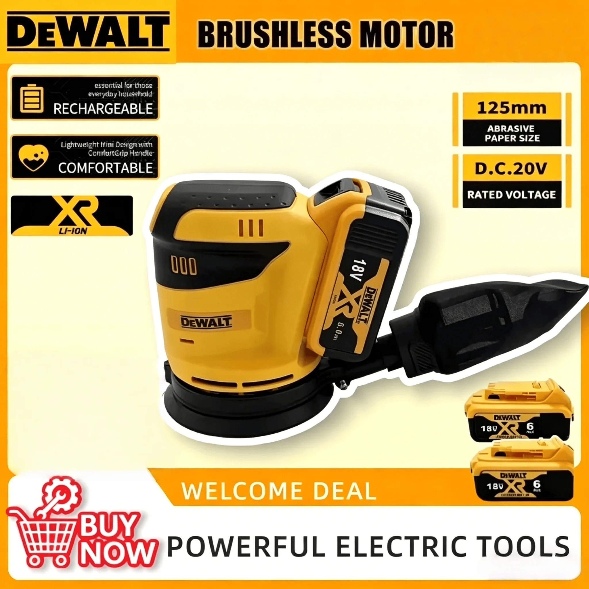 

DEWALT Orbital Sander Speed Dust Collection for Heavy-Duty Wood Polishing in Construction Workshop Tool For DEWALT Battery