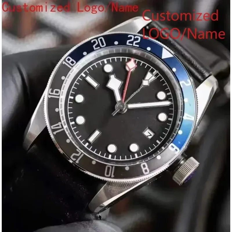 

Мужские автоматические механические часы A191 Store GMT, светящиеся, из нержавеющей стали, с черным и белым циферблатом, кожаным ремешком, керамические, сапфировые, на заказ