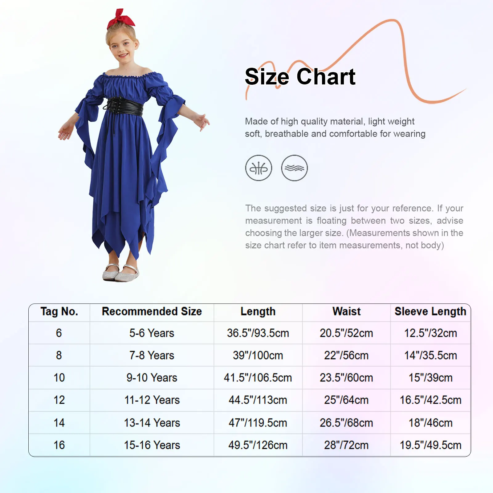 

Kids Girls Renaissance Gothic Costume Medieval Victorian Princess Dress Off Shoulder Irregular Dress with PU Leather Corset