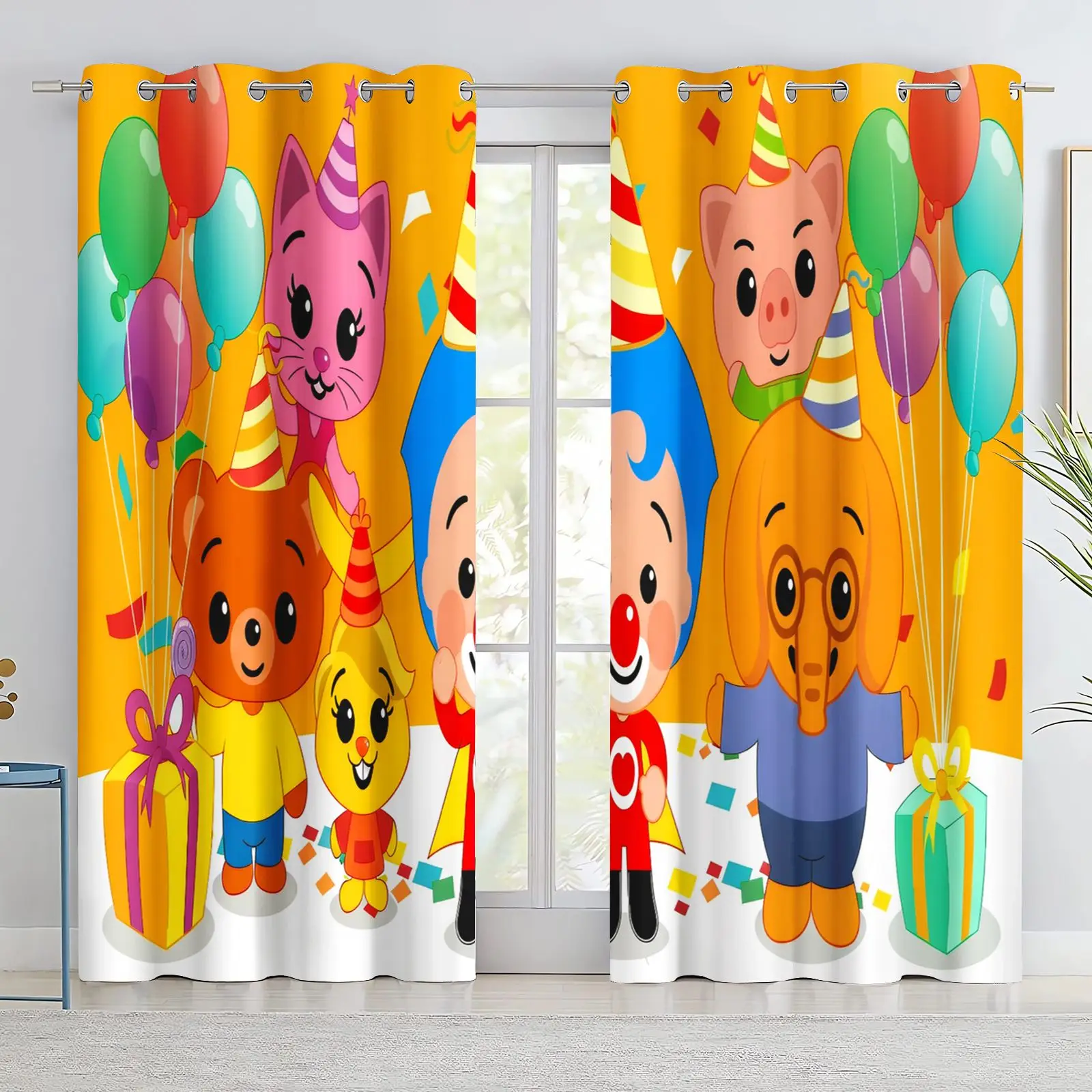 Plim‑Plim Clown Birthday Party 3D Print Blackout Curtain Cute Animal Friends Balloon Gift Window Drapes Kids Bedroom Home Decor