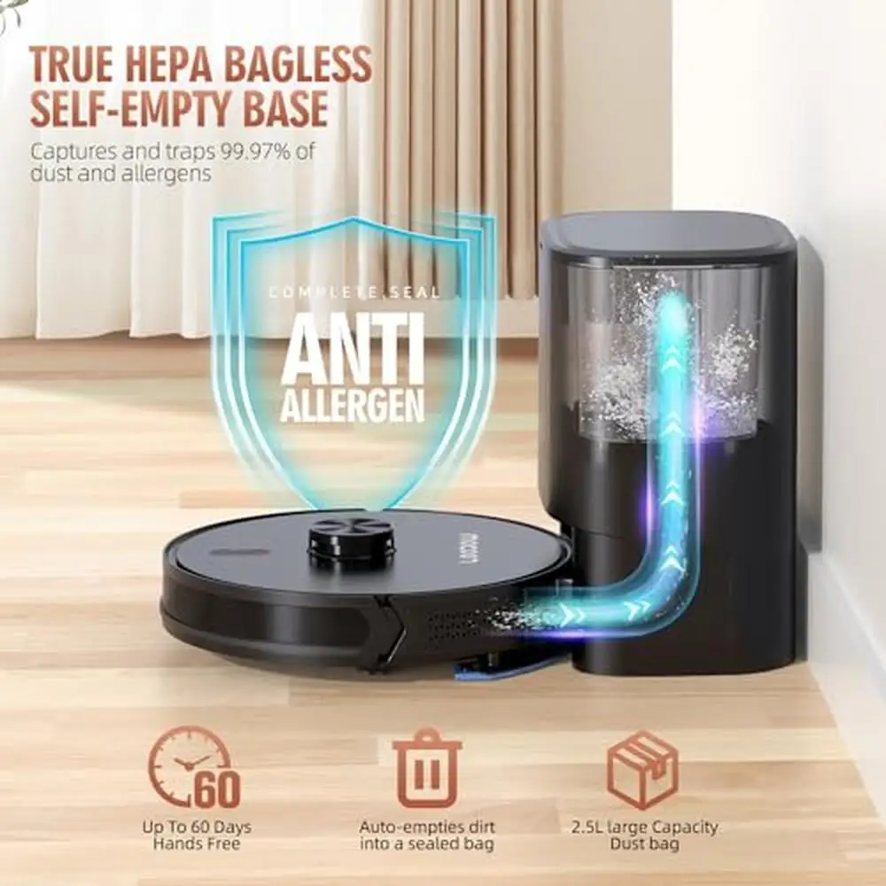 3-in-1 Robot aspirapolvere autosvuotante Combo Navigazione LiDAR Aspirazione 4500Pa Alexa Assistente Google 60 giorni Pulizia a mani libere 6