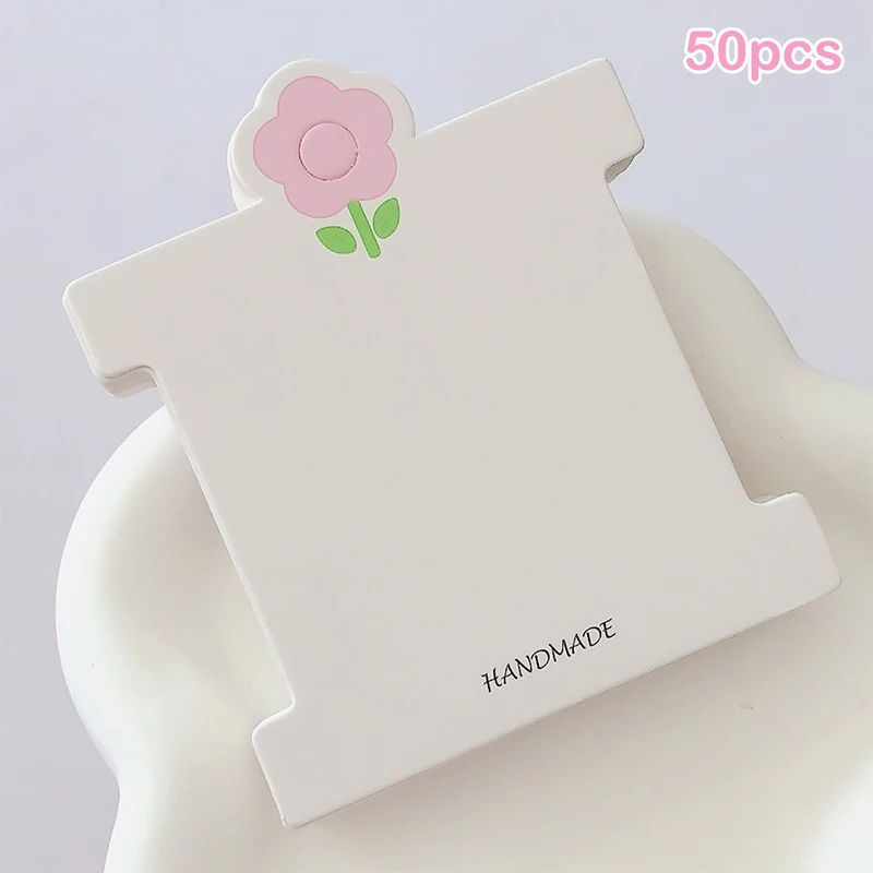 50pcs Pink Flower Display Cards For Hair Cord Hairpin Handmade DIY Jewelry Cardboard Package Hair Clips White Craft Hang Tag Car