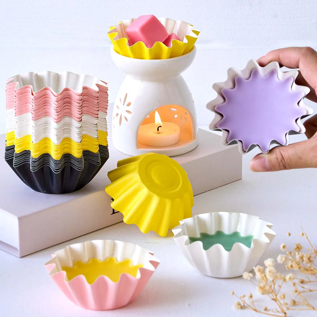 10pcs Wax Melt Liners Reusable Non Stick Wax Warmer Cup DIY Cupcake Tart Molds Baking Tools Scented Candles Melting Craft Tools