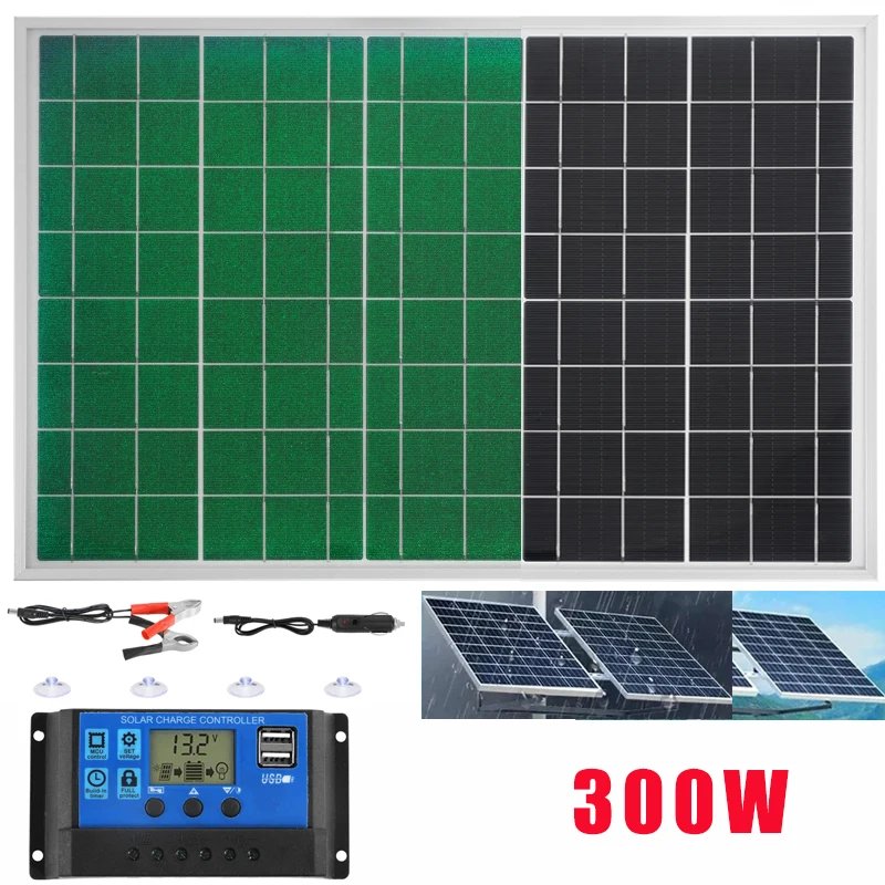 

300W Solar Panel with 10A-100A Controller Set 18V ETFE Solars Plate for Home Outdoor RV Car Charging Emergency Energy Storage