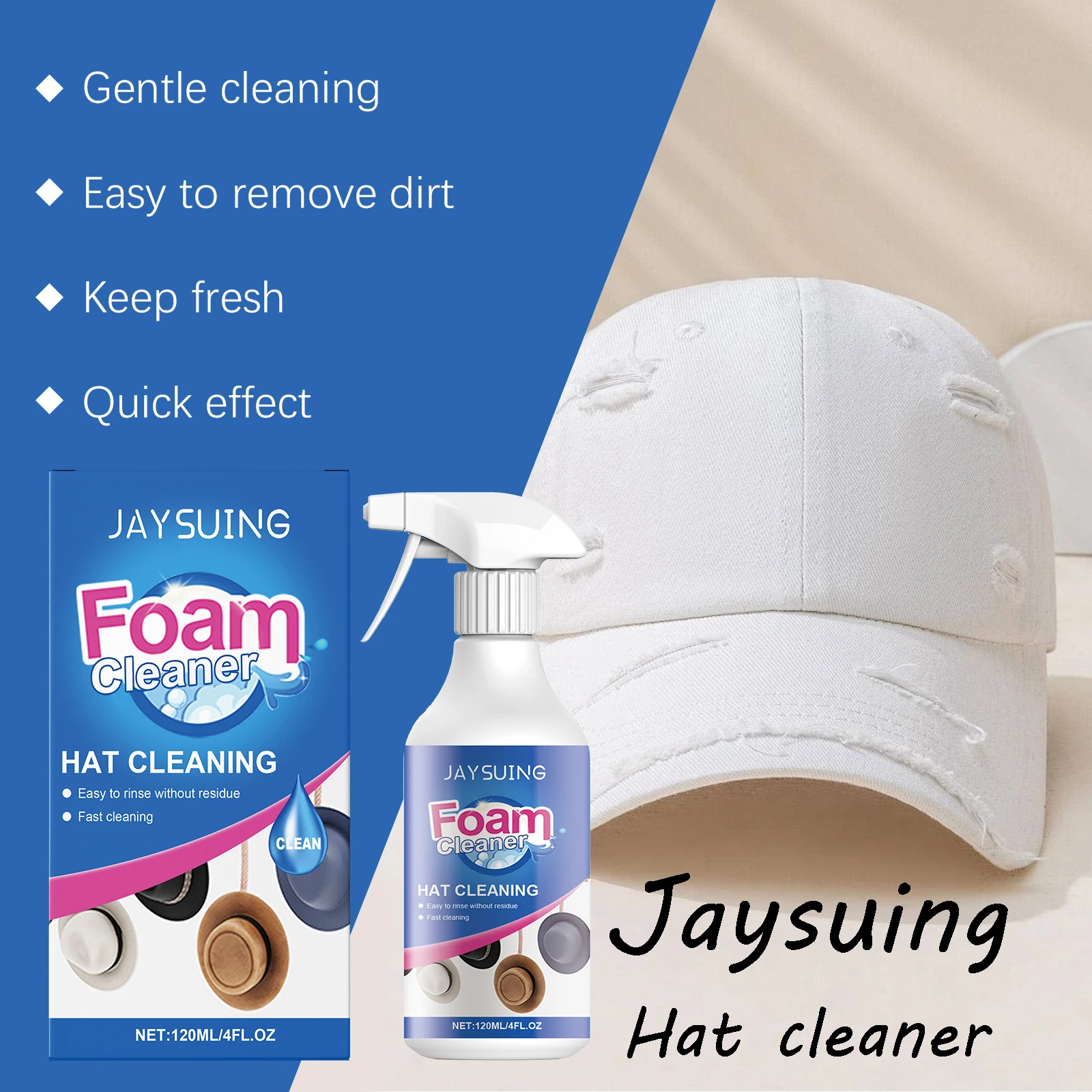 

Jaysuing Hat Foam Cleaner High Effect Cleaning Dirts Without Residue Eliminate Bad Odors Dissolve Oil Stains Hat Cleaner Spray