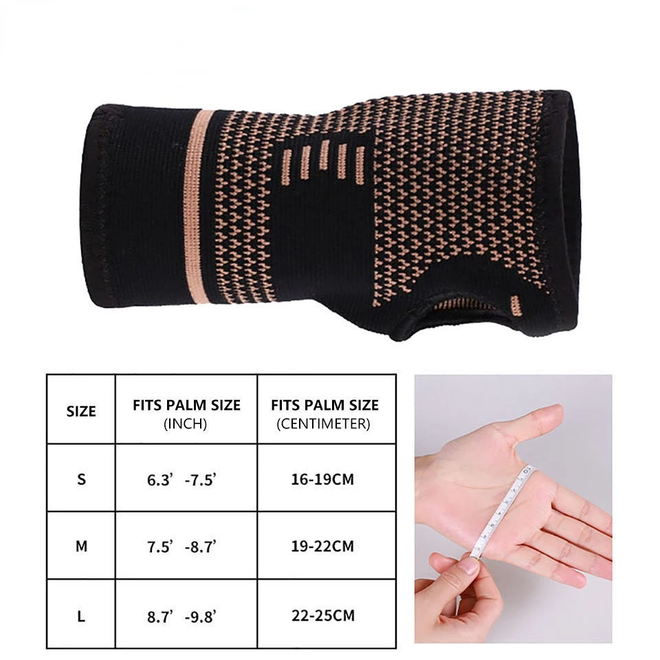 2Pcs Copper Professional Wristband Sports Compression Wrist Guard Arthritis Brace Sleeve Support Elastic Palm Hand Glove