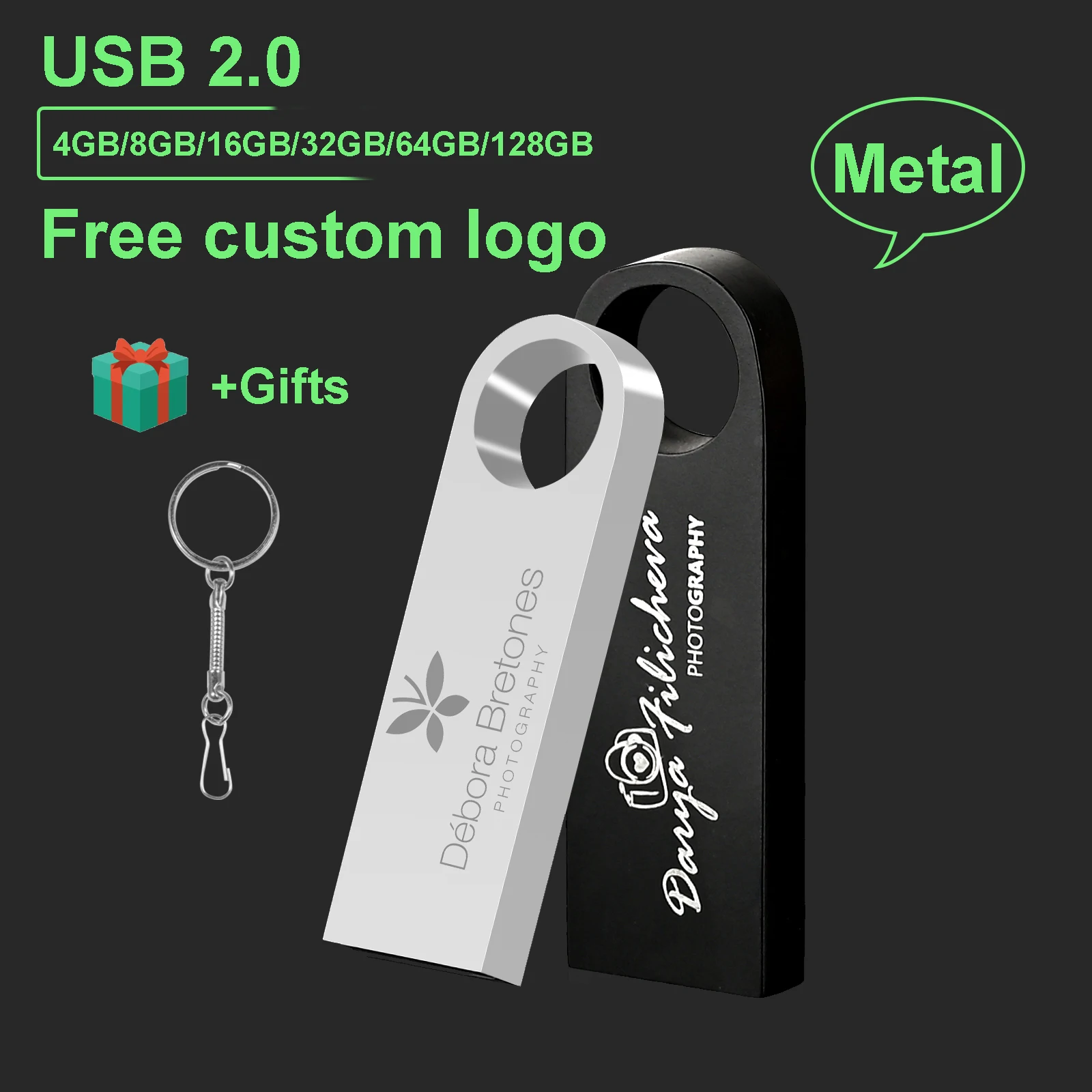 Business Metal USB Flash Drive 128GB Free Custom Logo Memory Stick 64GB High Speed Memory Stick 32GB Free Key Chain U Disk 16GB