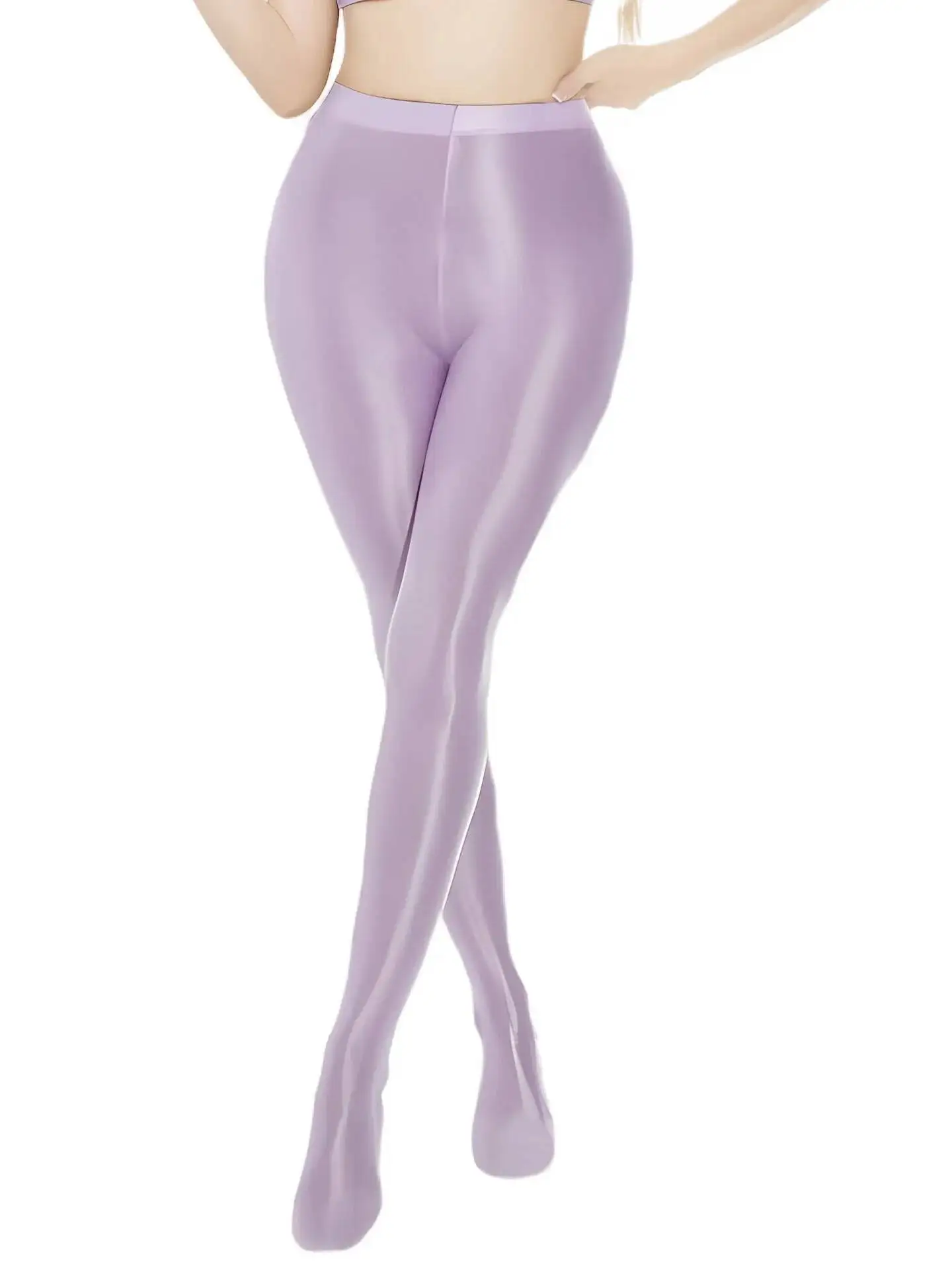 

Side Seamless Glossy Smooth Footed Pantyhose High Waist Tights Plus Size Solid Color Shine Pantyhose For Woman Casaul Charm F8DF