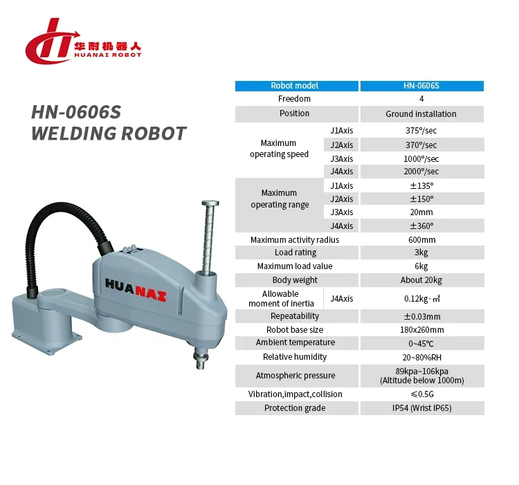 HN-0606s 20kg 4 axes robot arm 600mm Radius  Load 6kg chinese robot ai robot for welding