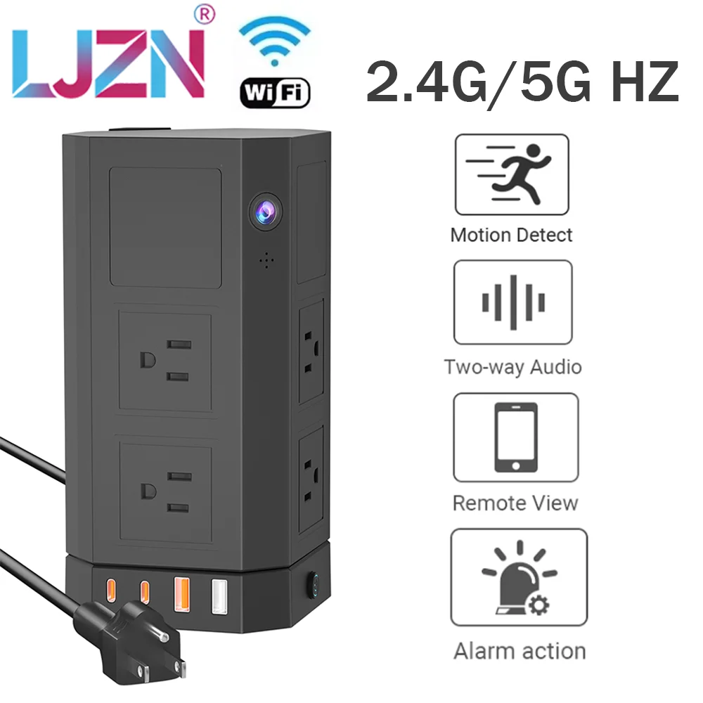 

Универсальный сетевой фильтр 2-в-1 с HD Wi-Fi камерой, удаленным мониторингом и многопортовой зарядкой