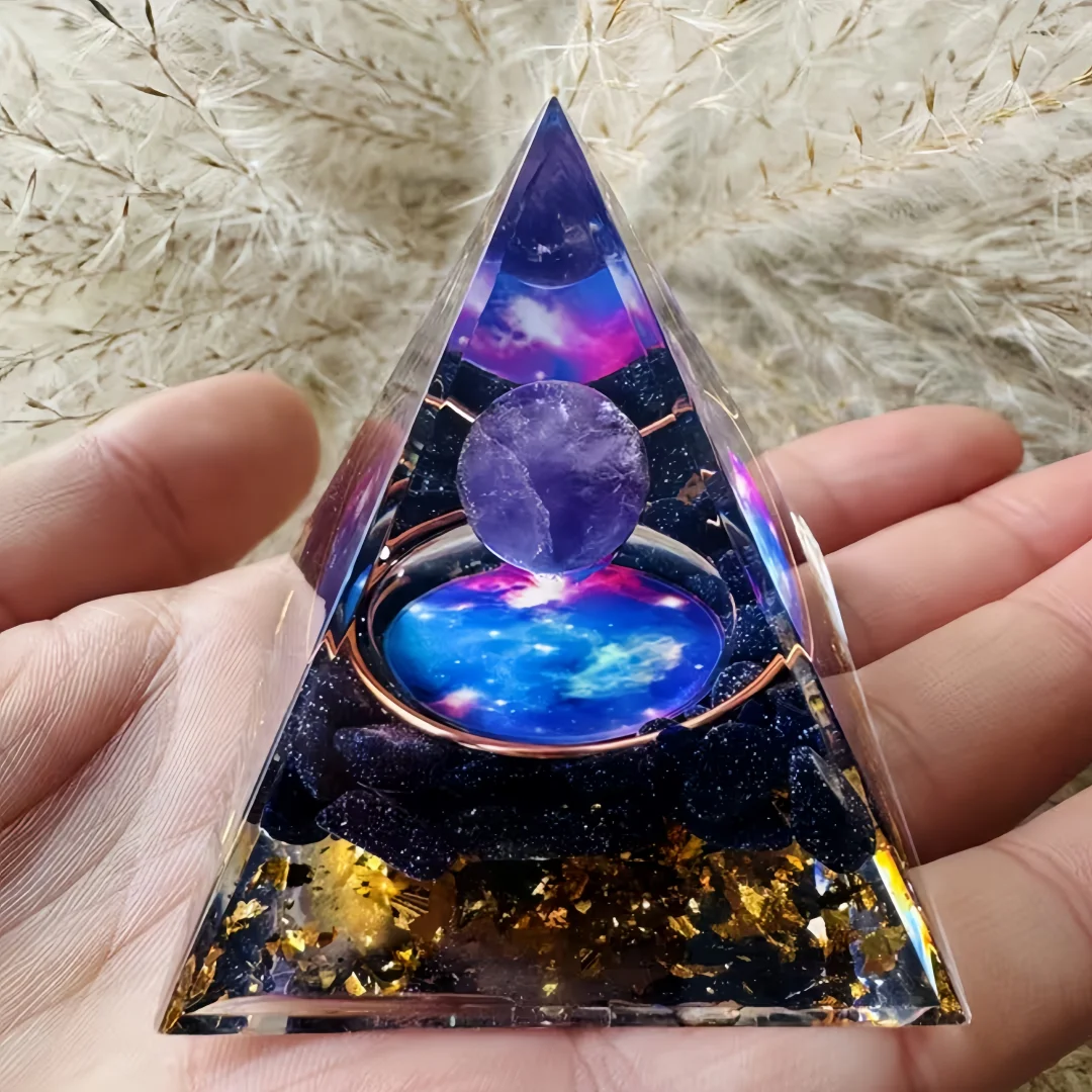 Galaxy Sky Orgonite Pyramid Natural Amethyst Sphere Blue Sandstone Orgone  Meditation Home Decor Crystal Spiritual Gift
